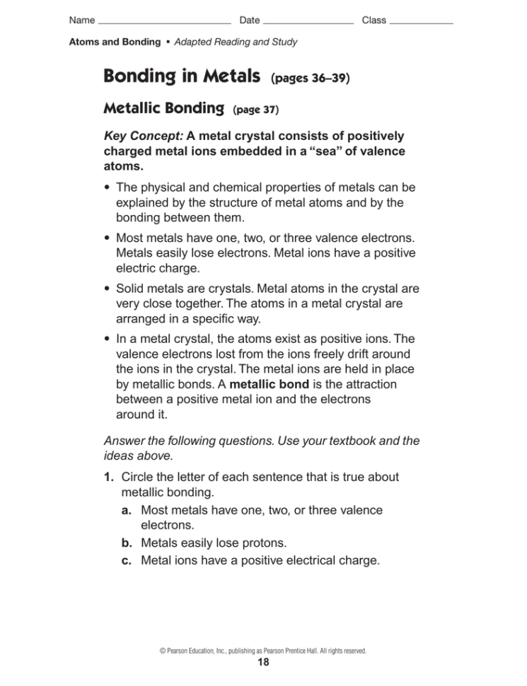 Bonding In Metals Pages 36–39