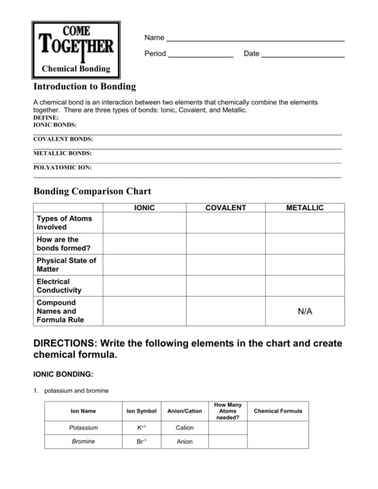 Bonding Worksheet Bonding Worksheet