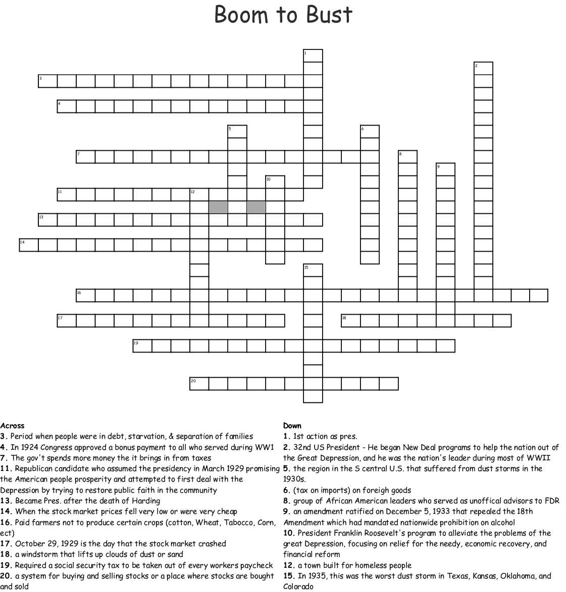 Boom To Bust Crossword Word Db excel