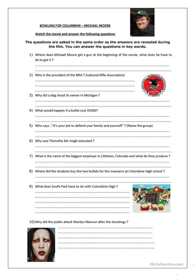 Bowling For Columbine  English Esl Worksheets