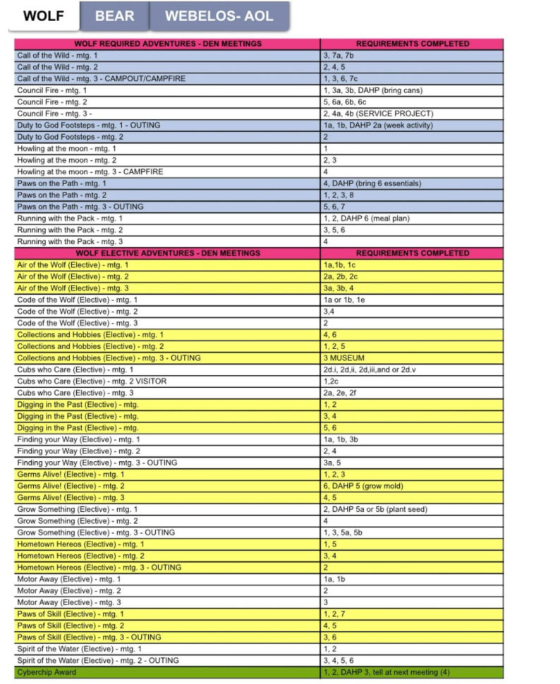 Boy Scout Tracking Spreadsheet And Cub Scouts Belt Loops Worksheet