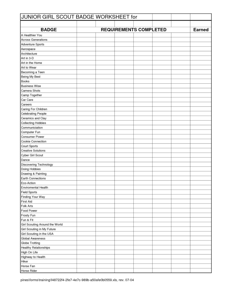 Boy Scout Worksheets Math Merit Badge Cooking Rank Record