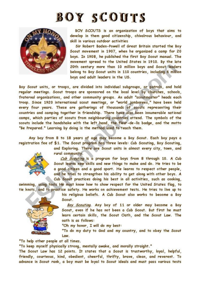 Boy Scouts  Esl Worksheetjoygrant Boy Scouts  Esl Worksheetjoygrant