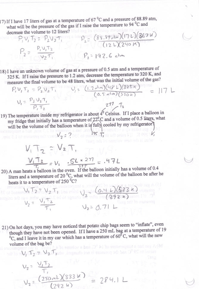 Boyles And Charles Law Worksheet Answers