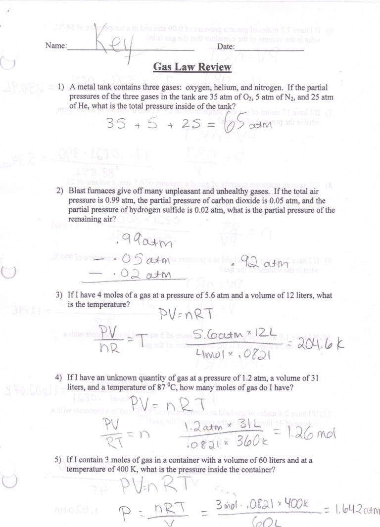 Boyle039s Law Worksheet Answers