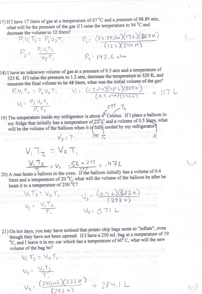 Boyles Law Worksheets Answers