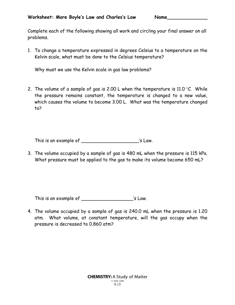 Boyle's Law And Charles' Law Worksheet
