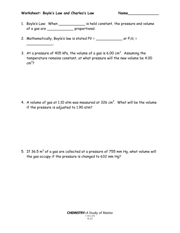 Boyle's Law And Charles' Law Worksheet