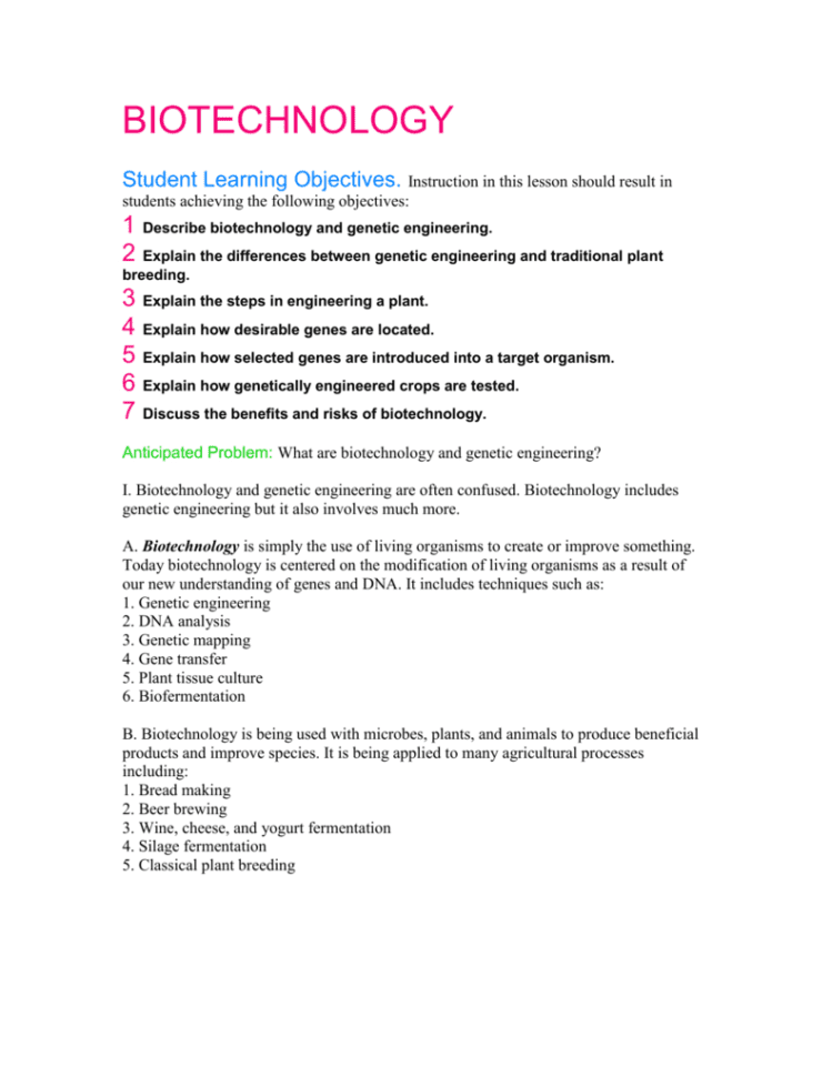 Bsaa Plant Biotechnology Worksheet