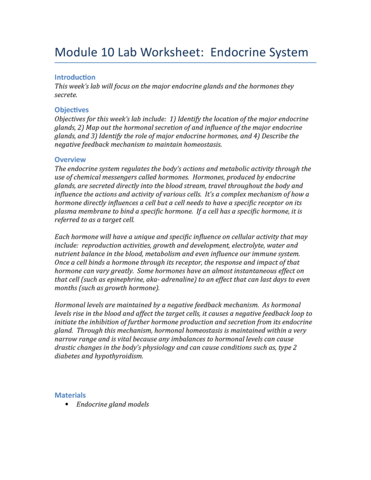 Bsc2346L Module 10 Lab Worksheet  Ma278 Human Anatomy And