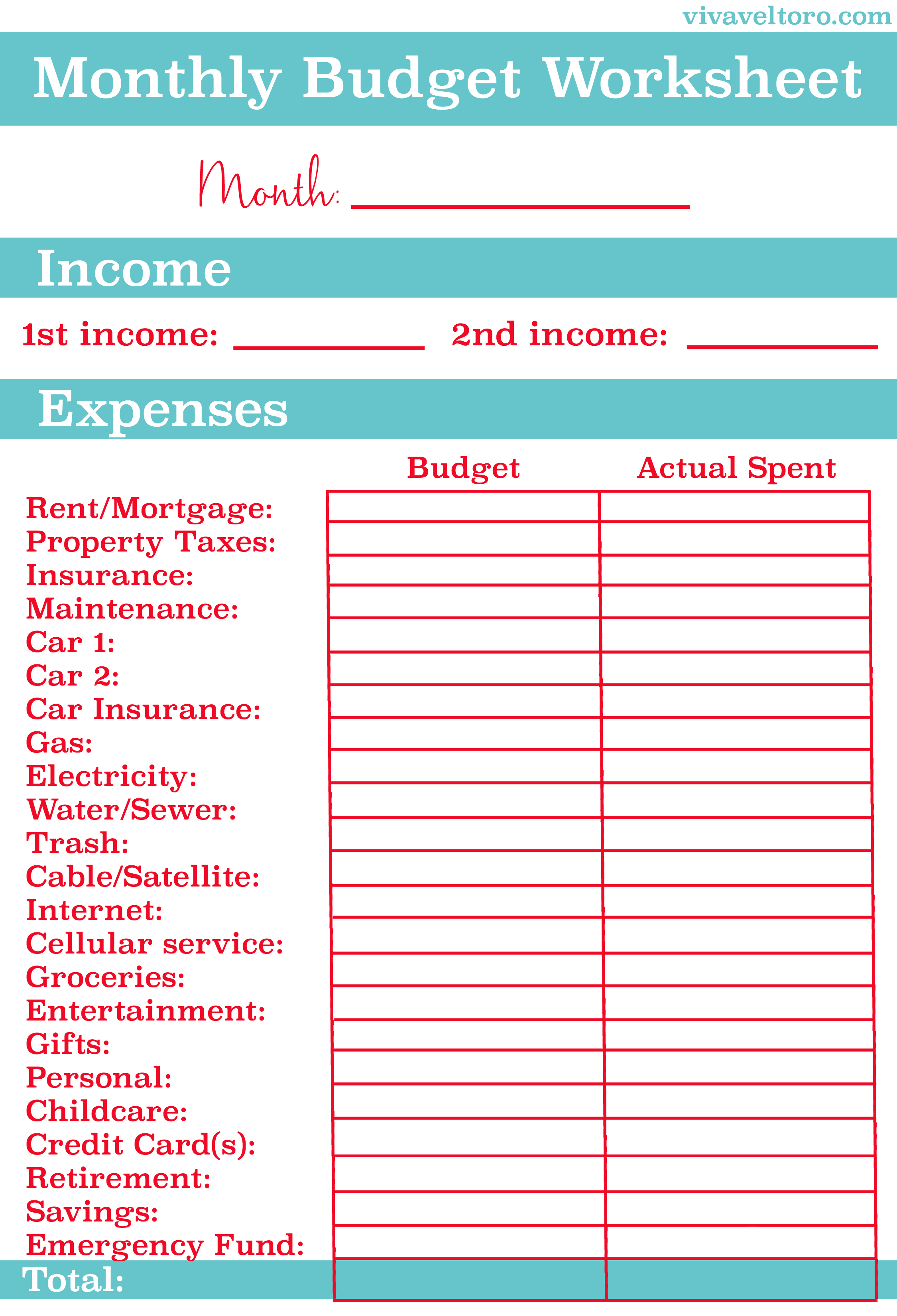 Budget Sheets Printable Monthly Household Spreadsheet Free