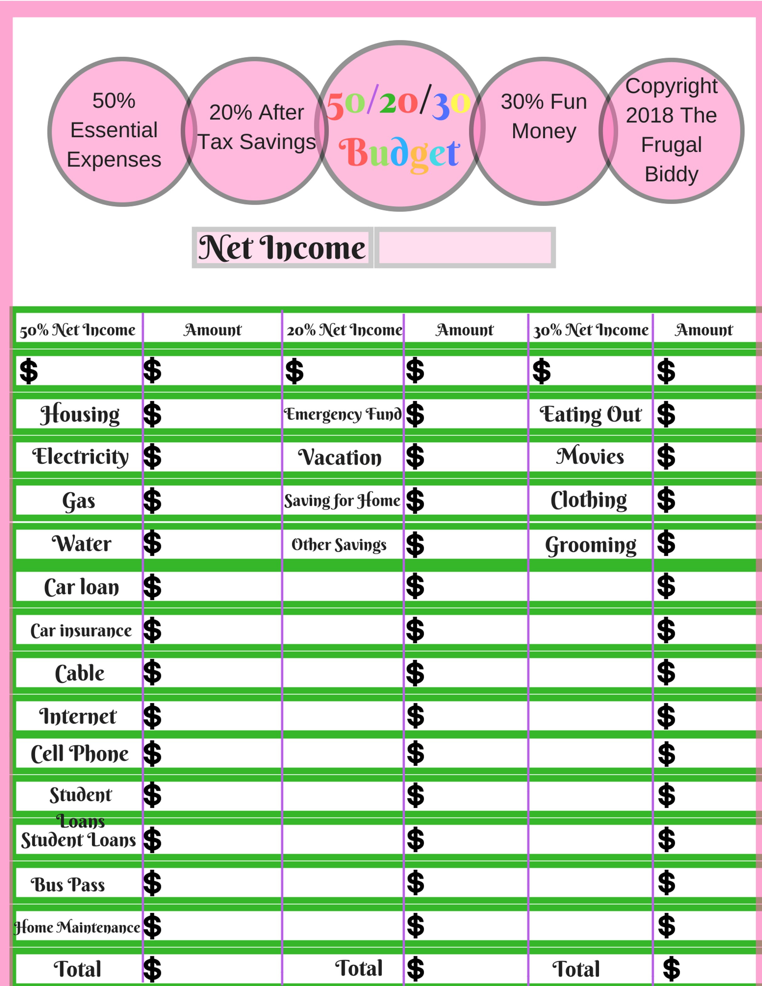 Budgeting Worksheets  The Frugal Biddy