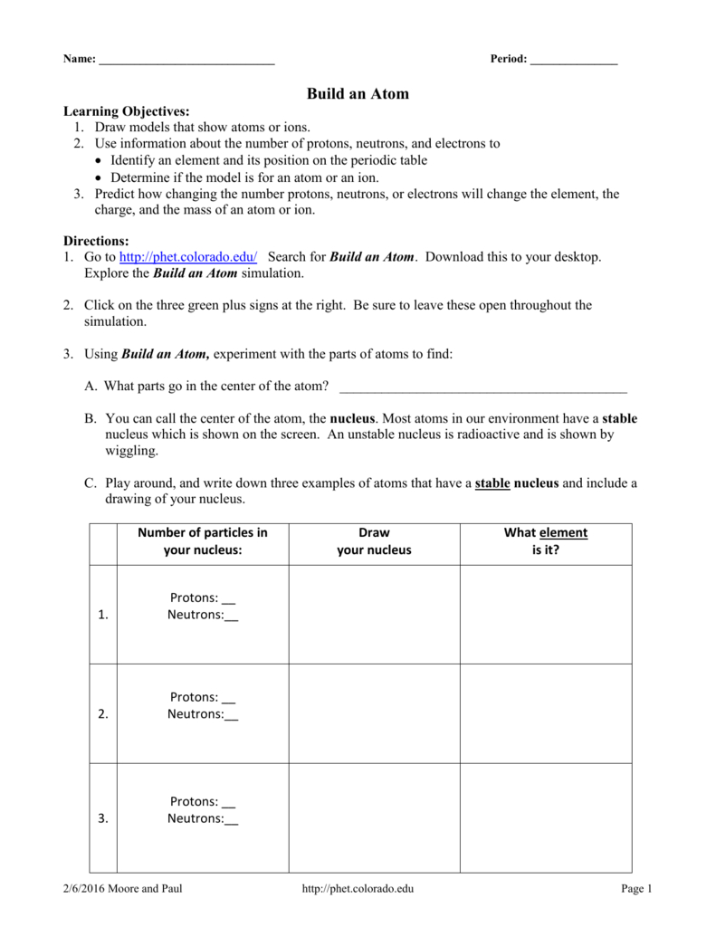 Phet Build An Atom Worksheet Answers Db excel