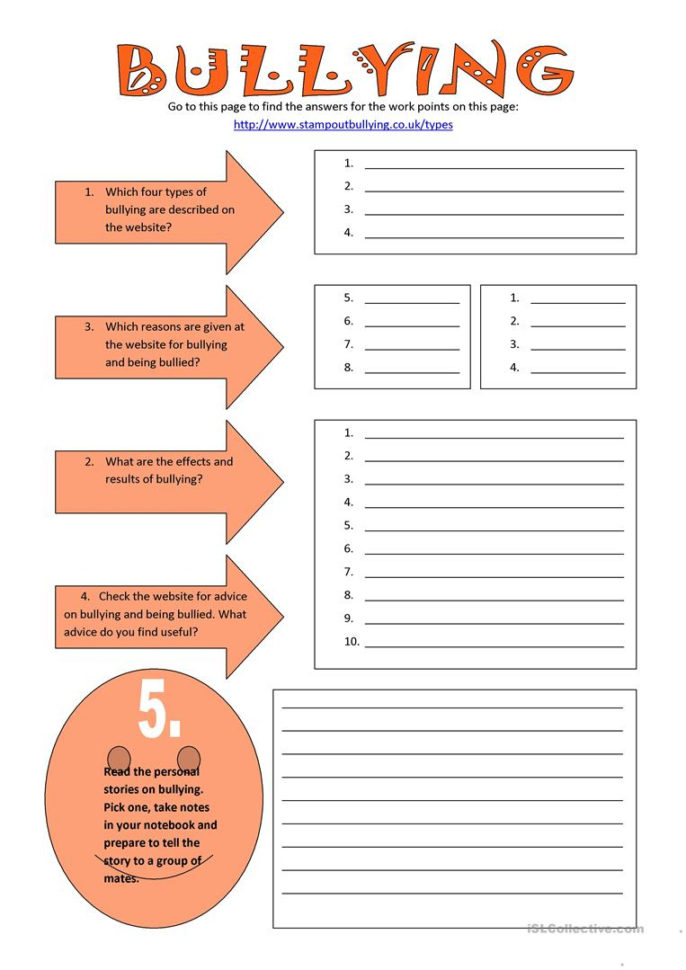 Bullying  English Esl Worksheets