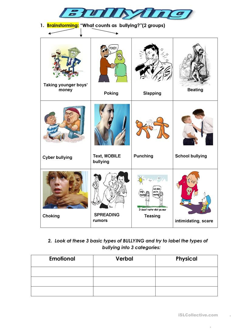Bullying Types  English Esl Worksheets