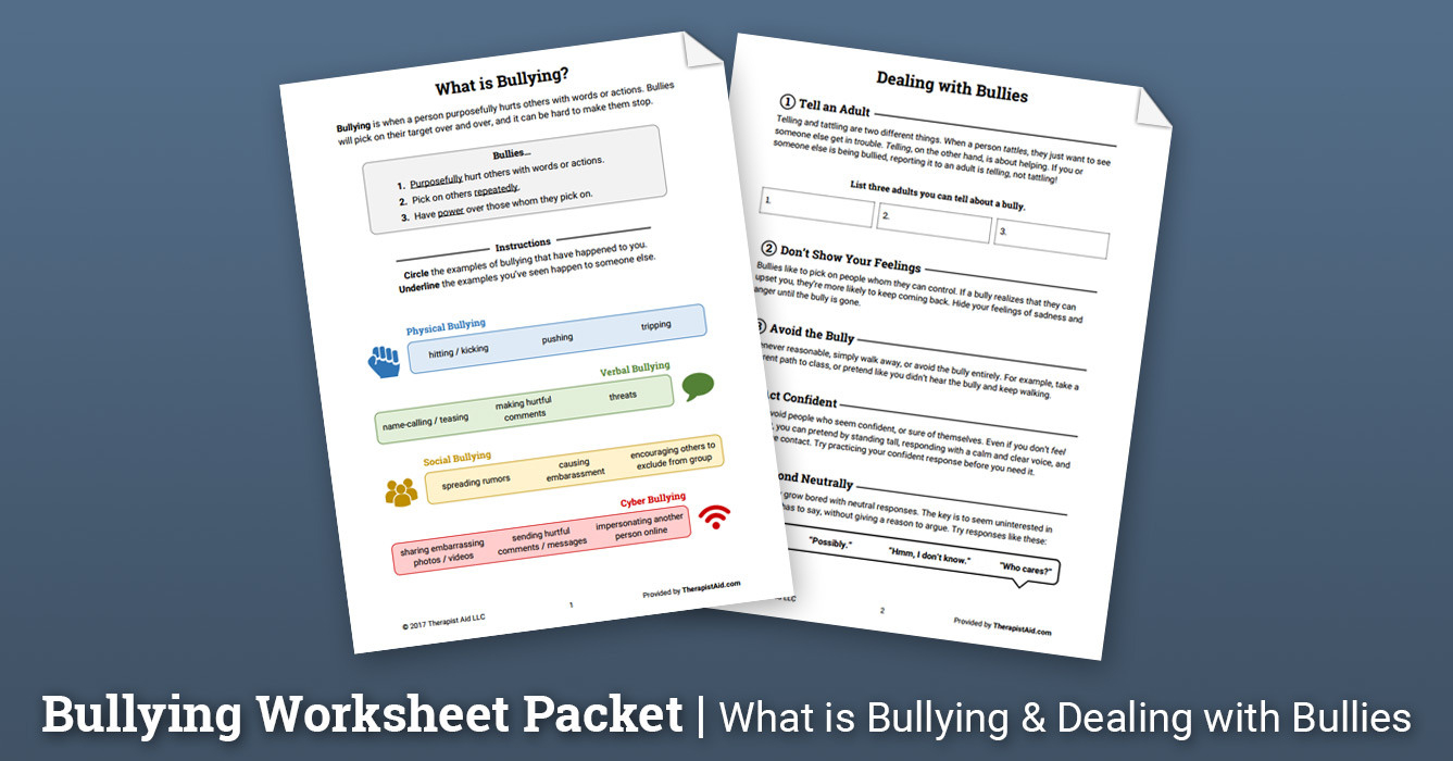 Bullying Worksheet Packet Worksheet  Therapist Aid