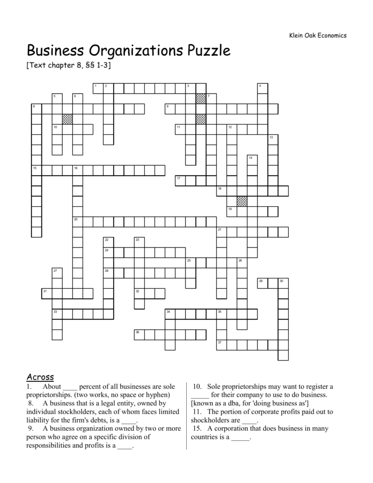 Business Organizations Crossword Puzzle