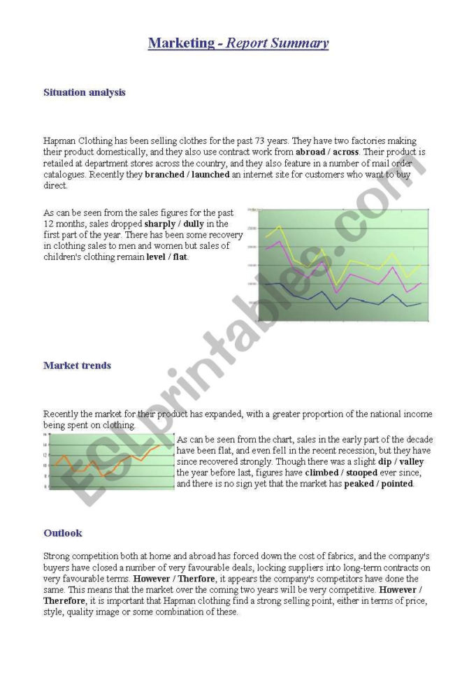 Business Ws On Chartsgraphs And Marketing Vocabulary  Esl