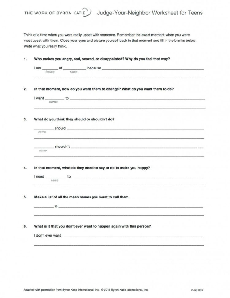 Byron Katie Worksheet Self Esteem Worksheets Phase Change