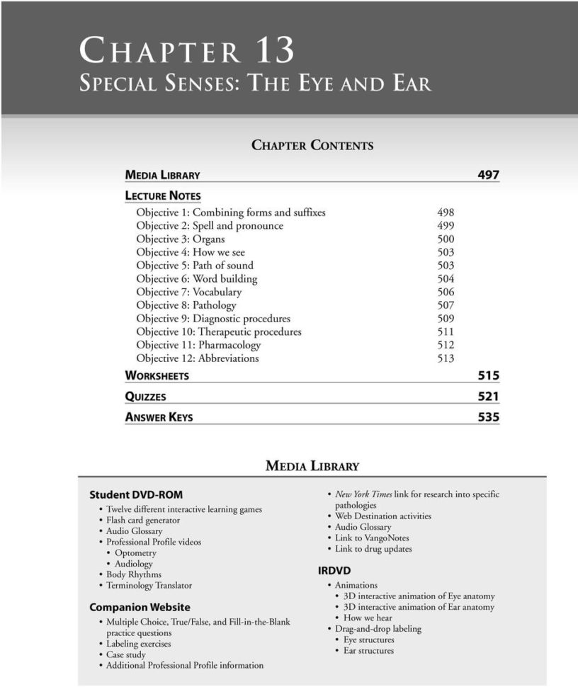 C Hapter 13 Special Senses The Eye And Ear Chapter Contents