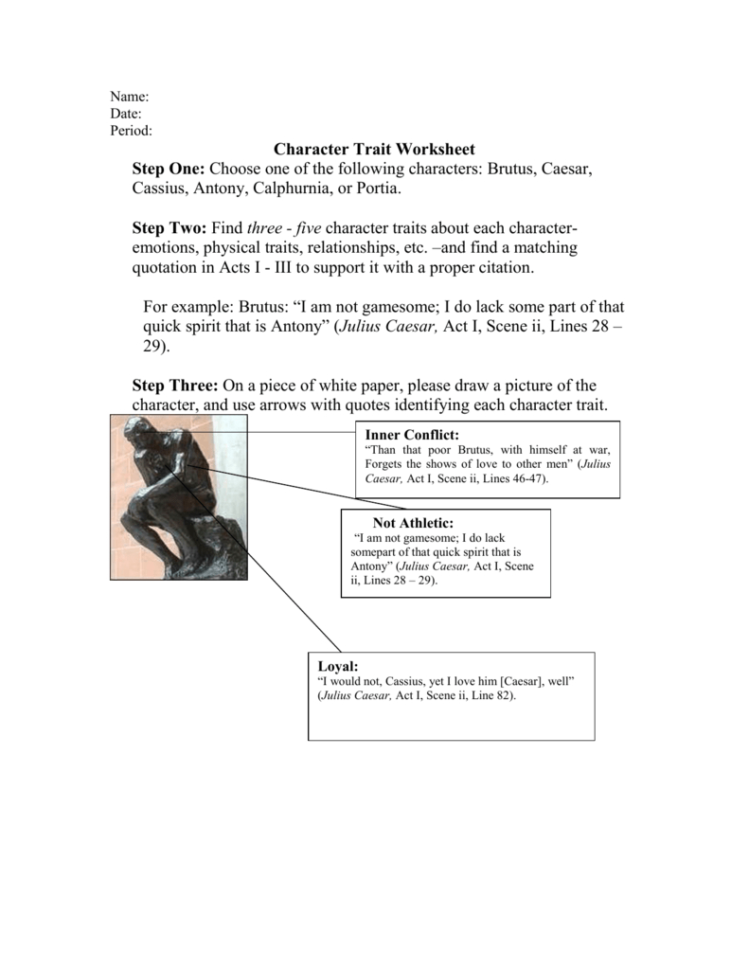 Caesar Character Trait Worksheet
