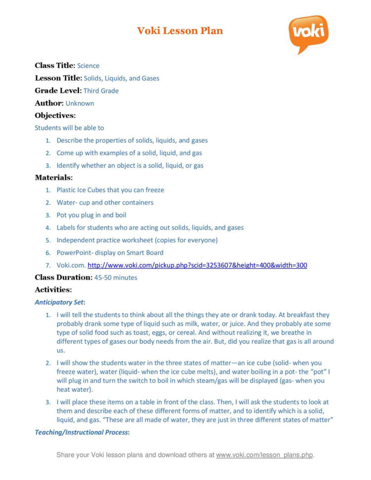 Calaméo  A Voki Lesson Plan Solid Liquid Gas 3Rd Grade Science