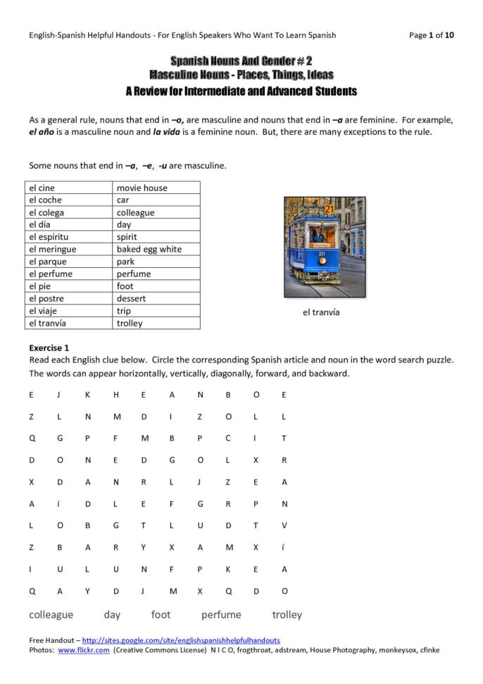 Gender Of Nouns In Spanish Worksheet — Db-excel.com