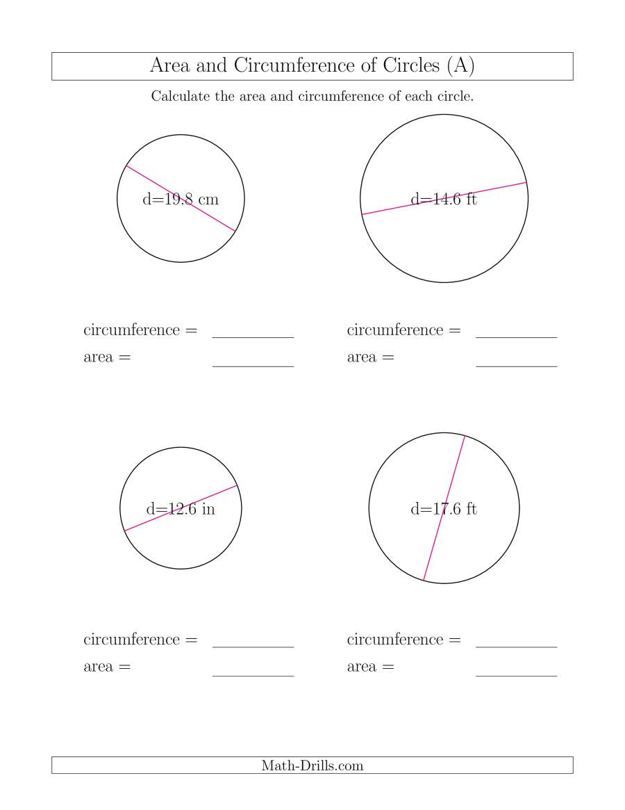 Calculate Circumference And Area Of Circles From Diameter A