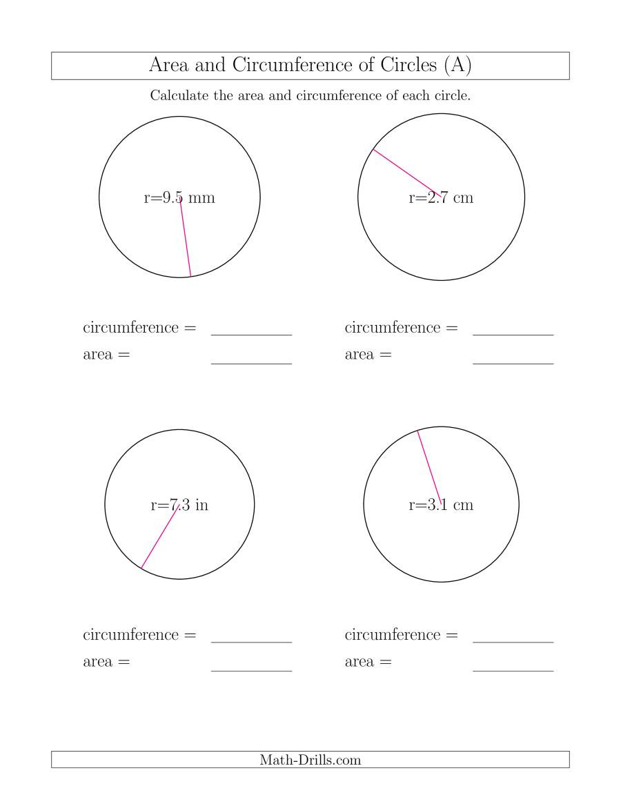 Calculate Circumference And Area Of Circles From Radius A