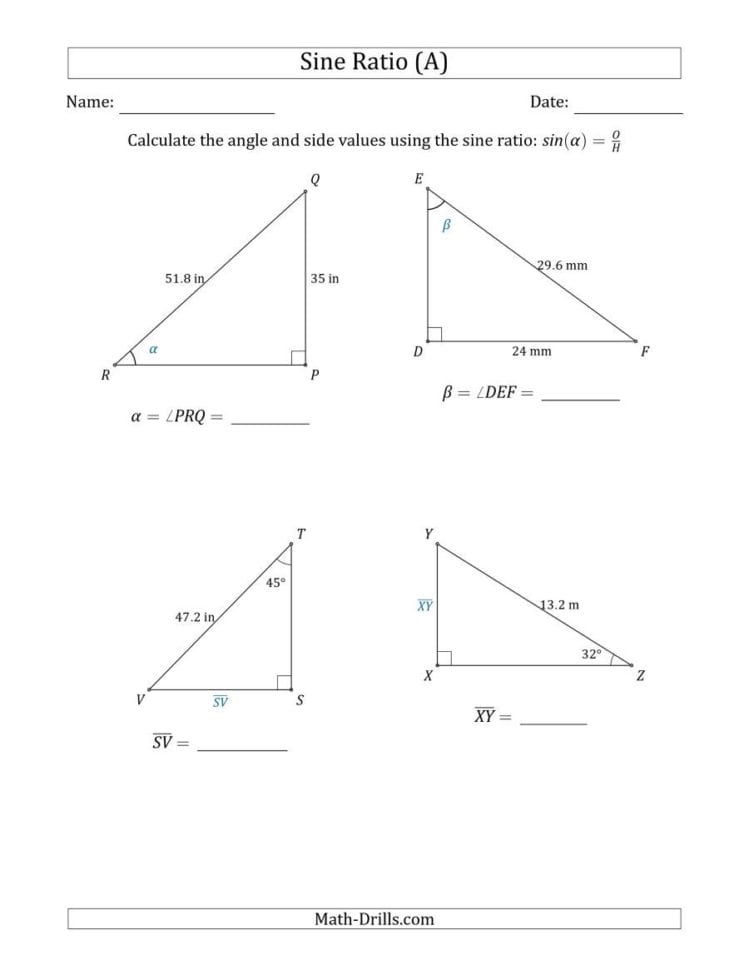 Calculating Angle And Side Values Using The Sine Ratio A
