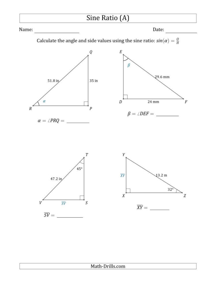 Calculating Angle And Side Values Using The Sine Ratio A