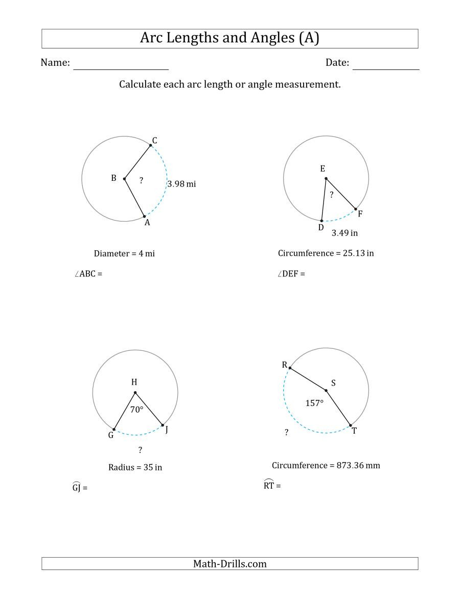 Calculating Arc Length Or Angle From Circumference Radius
