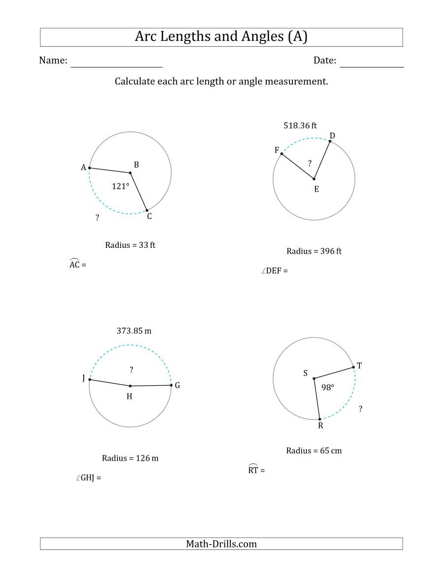 Calculating Arc Length Or Angle From Radius A