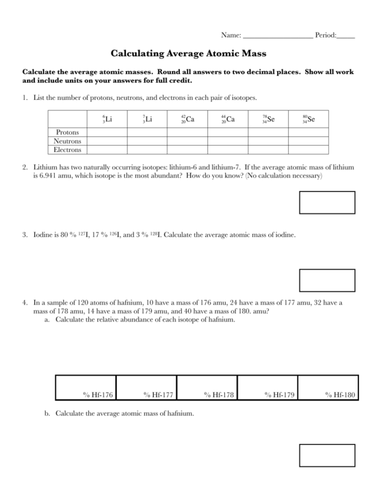 Calculating Average Atomic Mass db excel com