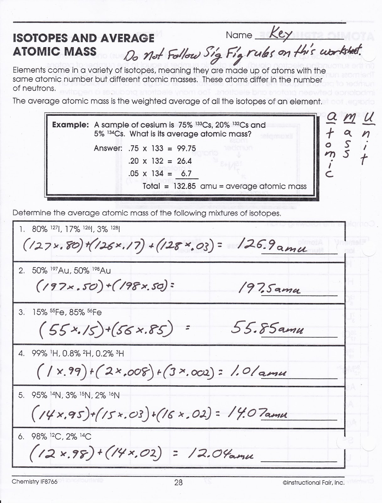 average atomic mass problems worksheet