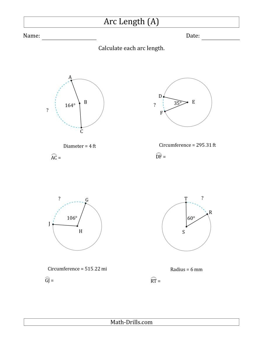 Calculating Circle Arc Length From Circumference Radius Or