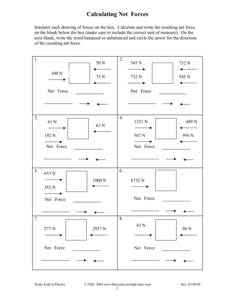 Net Force Practice Worksheet Answers