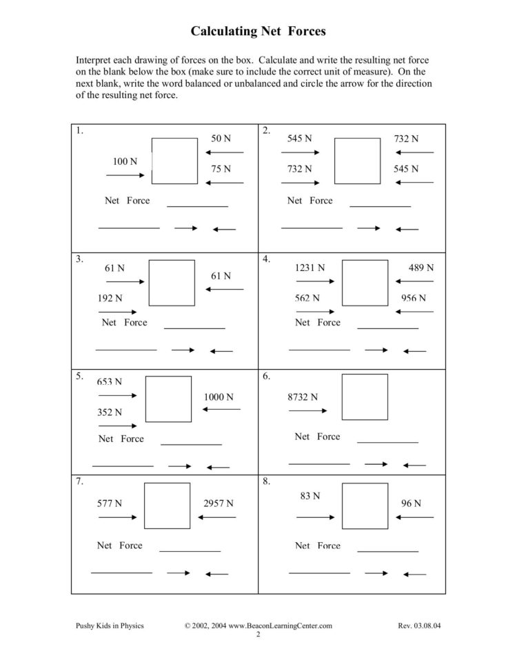 Net Force Problems Worksheet With Answers