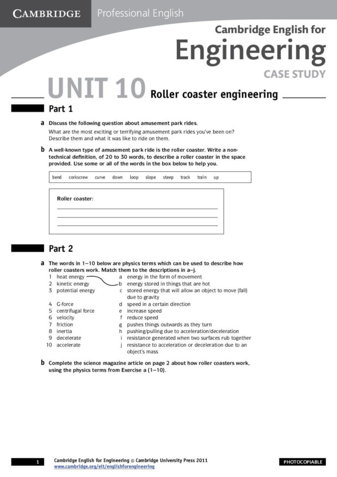 Cambridge English For Engineering  Worksheet  Roller