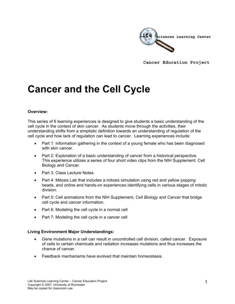 Cancer And The Cell Cycle Handout