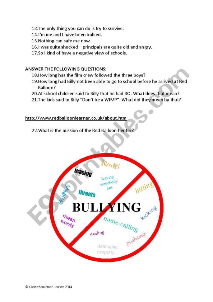 Can´t Bully Me Questions  Esl Worksheetstuurman