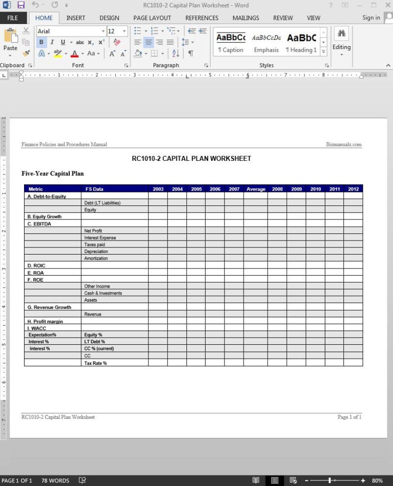 Capital Plan Worksheet   Rc10102