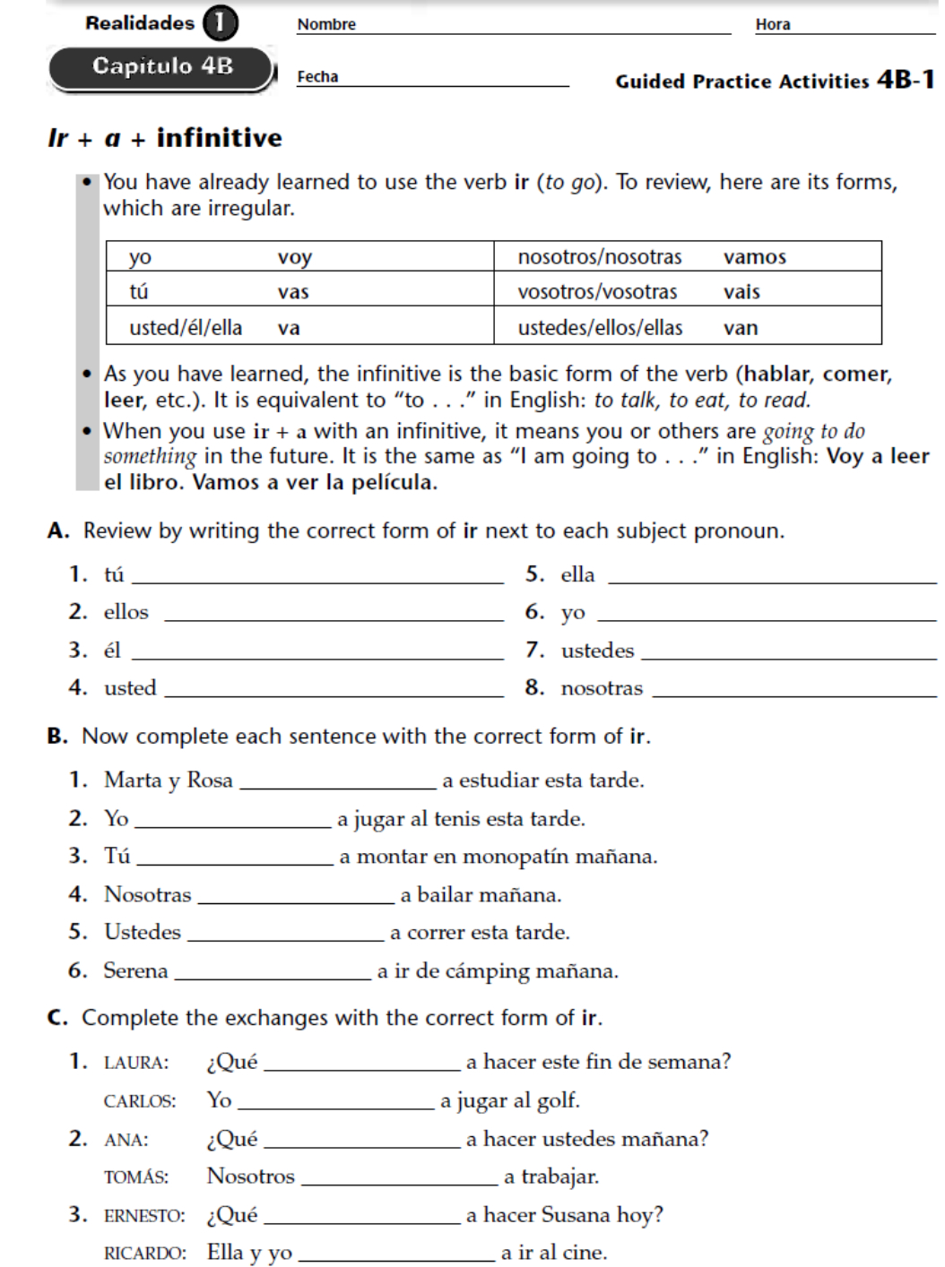ir a infinitive worksheet answers db excelcom