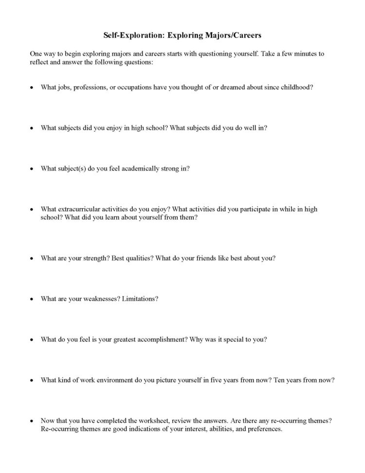 Career Exploration Worksheets Printable 76 Images In