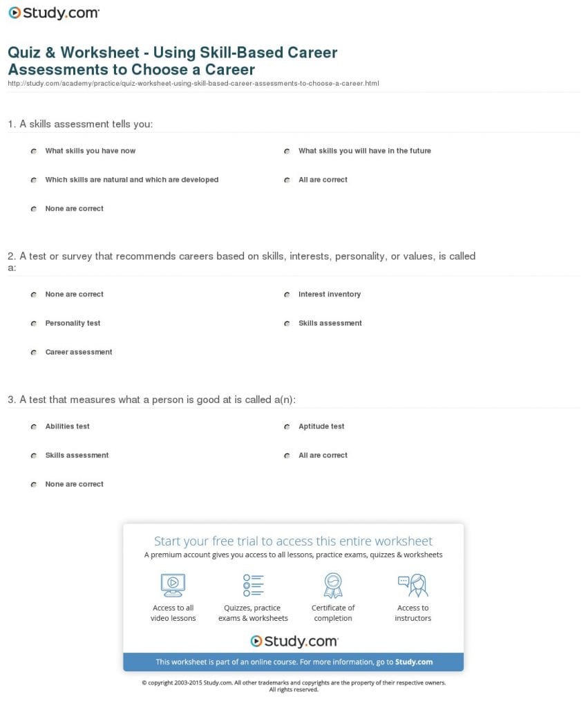 Career M Job Skills Assessment Worksheet Simple Geometric