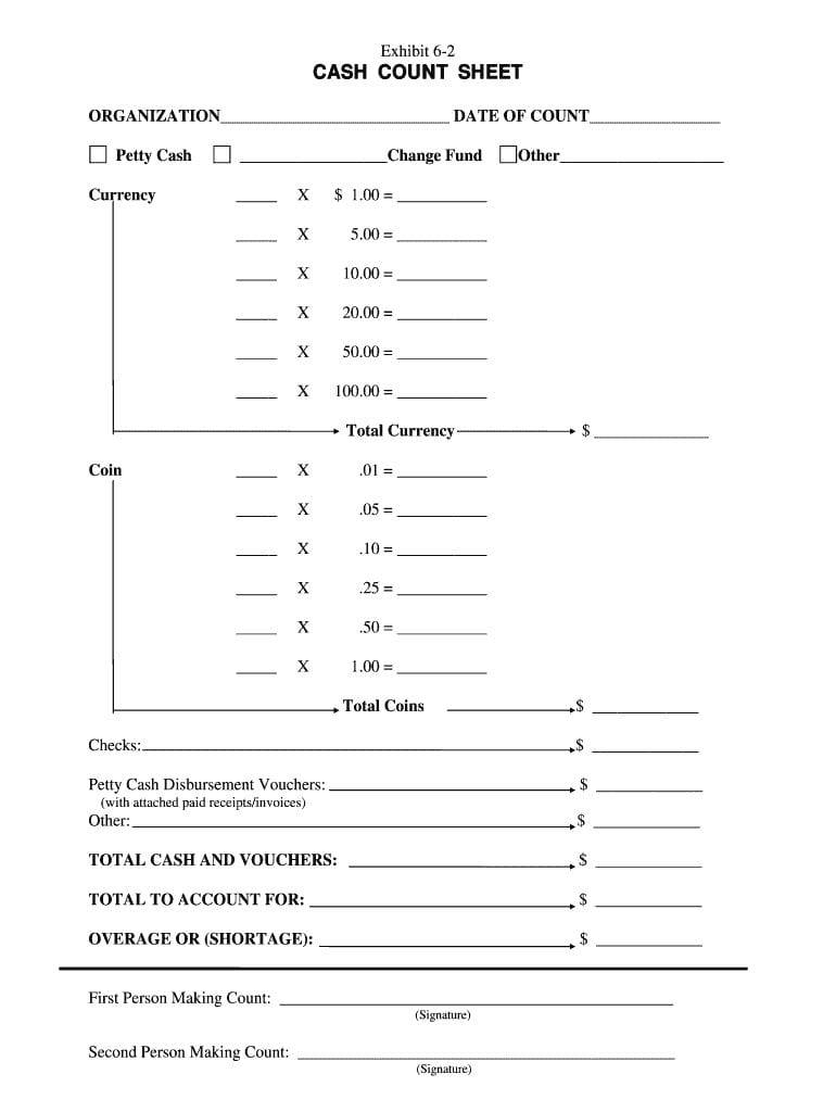 Cash Count Sheet   Fill Online Printable Fillable