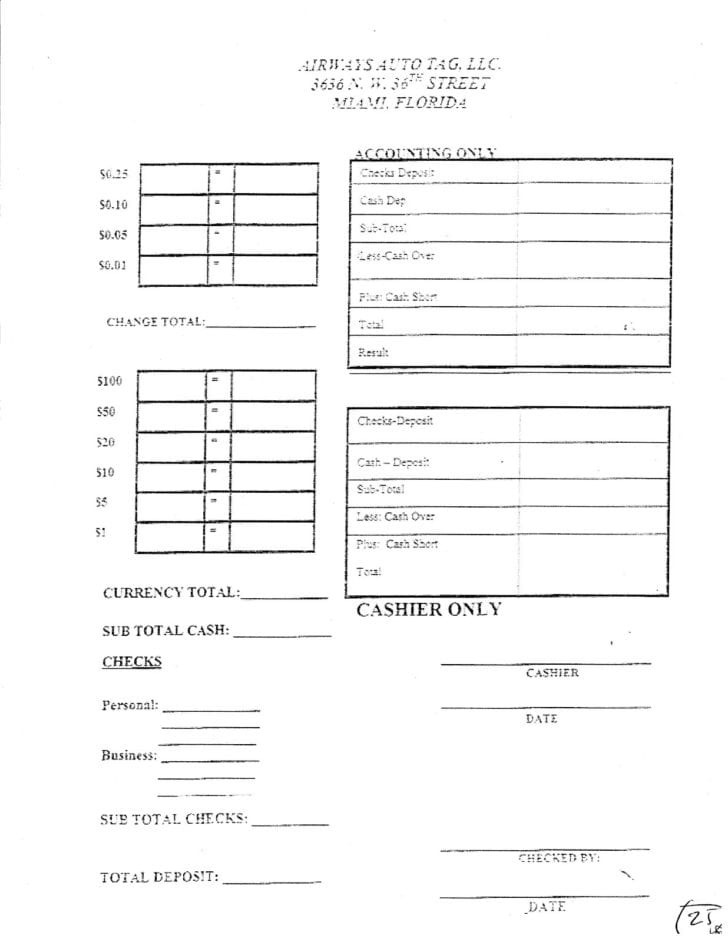 Cash Counting Worksheet