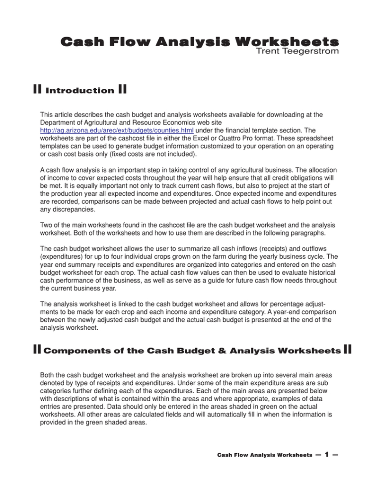 Cash Flow Analysis Worksheets