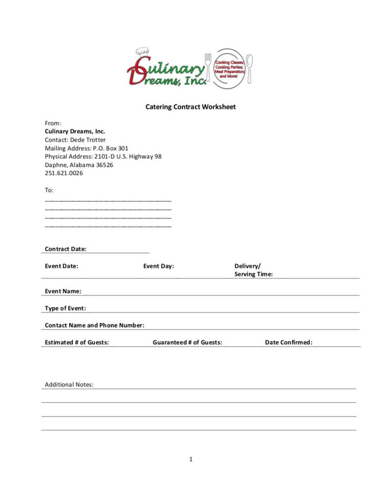 Catering Worksheet  Culinary Dreams Inc