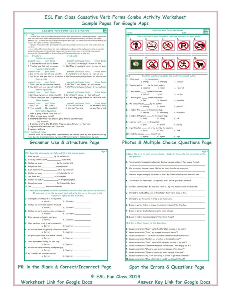 Causative Verb Forms Combo Interactive Worksheets For Google Apps